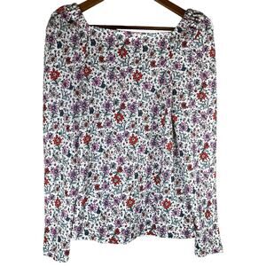 NWT Loft Cottagecore Floral Top Ruched Puffed Shoulders Long-Sleeve Sz Sm Shirt